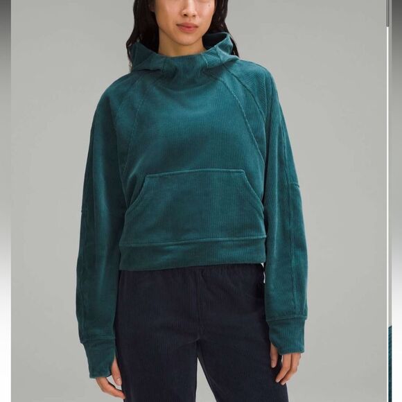 NWT New LULULEMON Scuba Oversized Hoodie Velvet Cord Sweatshirt Storm Teal XS S - Picture 1 of 10